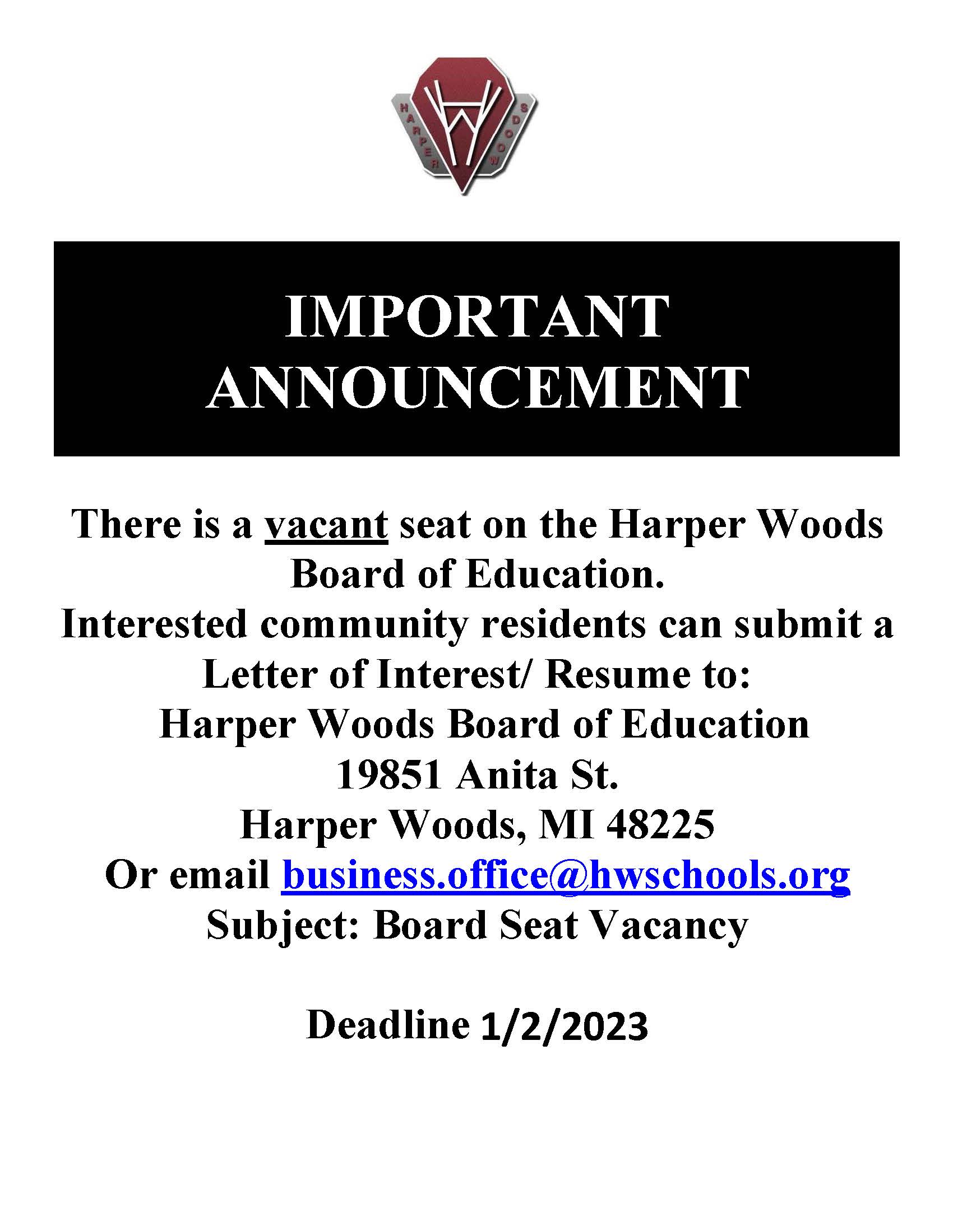 Board Seat Vacancy