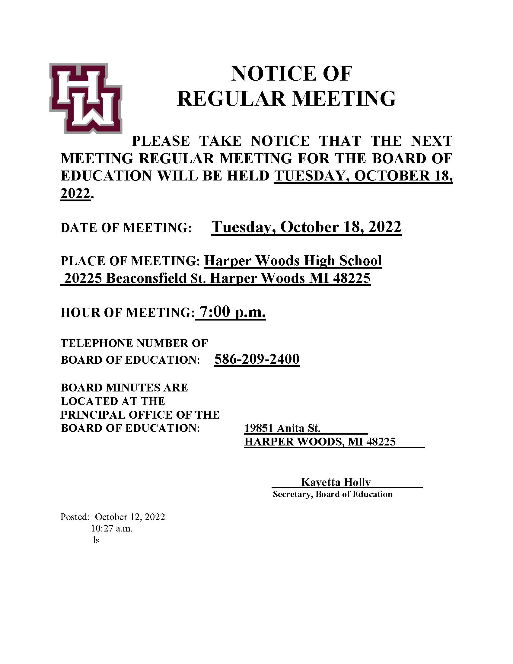 Board Agenda 10/18/2022