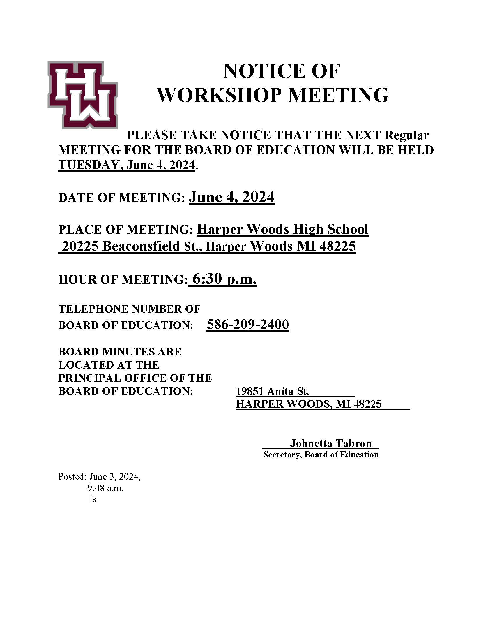 workshop meeting notice