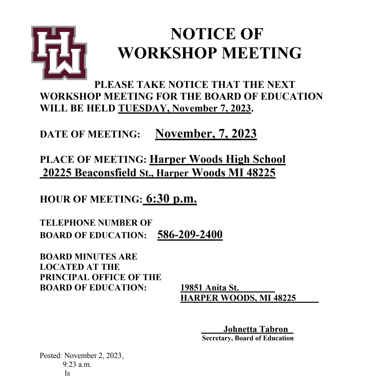 BOE Workshop Meeting 