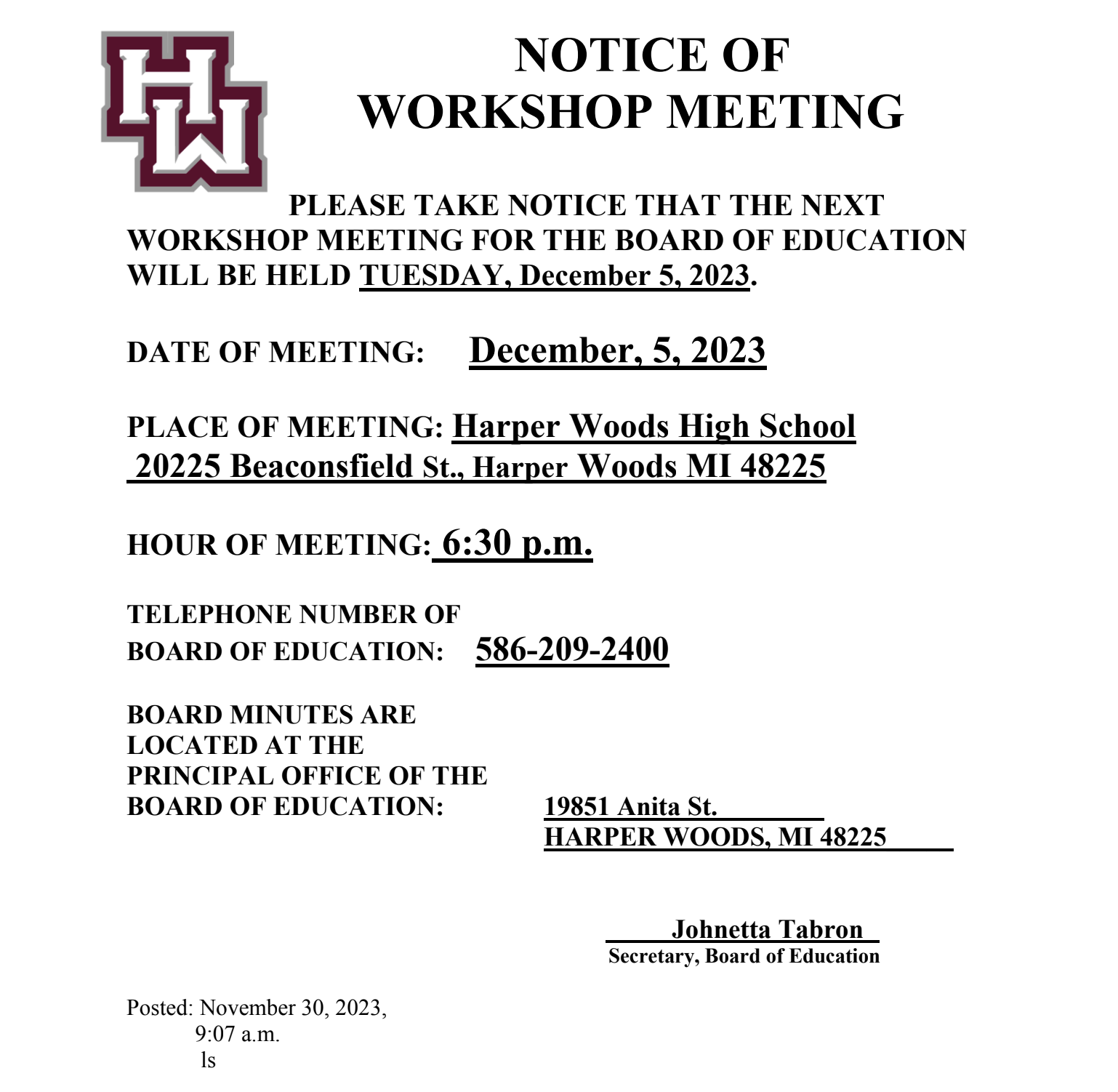 BOE Workshop Meeting 