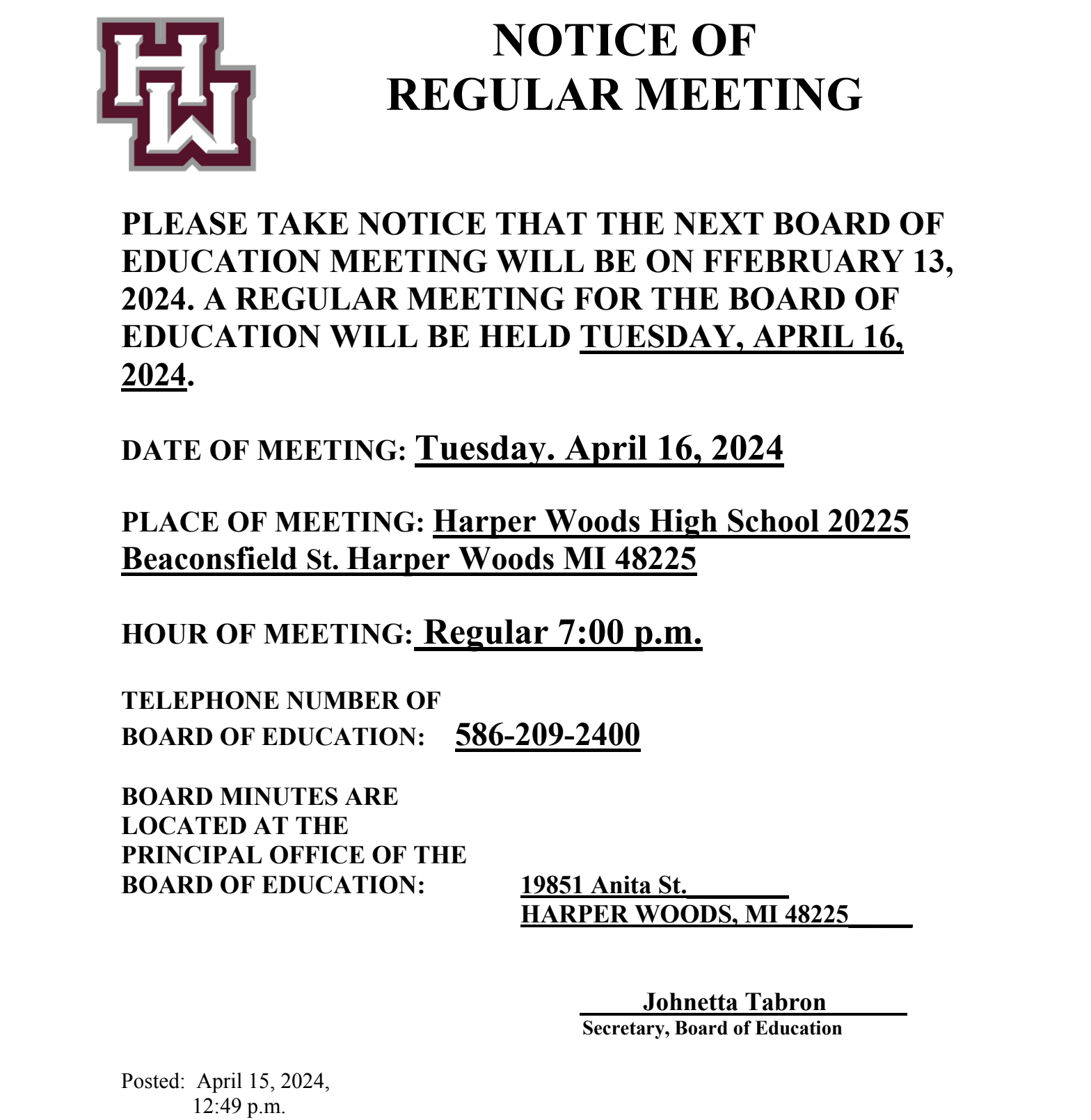 BOE Regular Meeting 