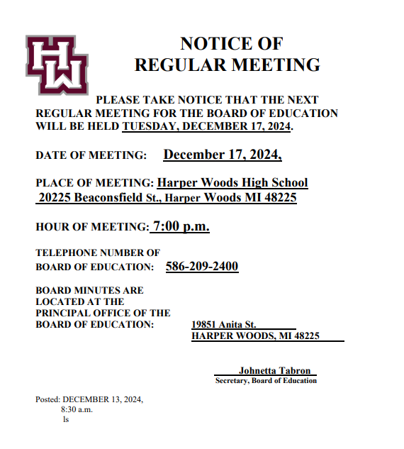 regular meeting notice