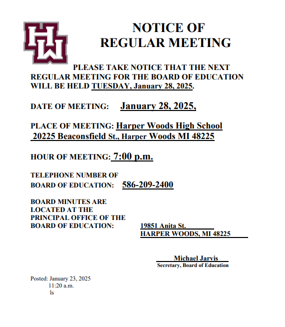 NOTICE OF REGULAR MEETING