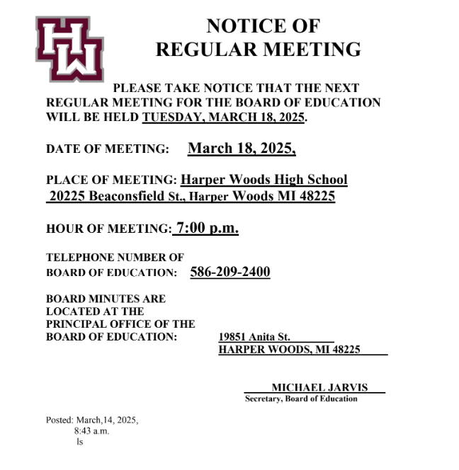 NOTICE OF REGULAR MEETING