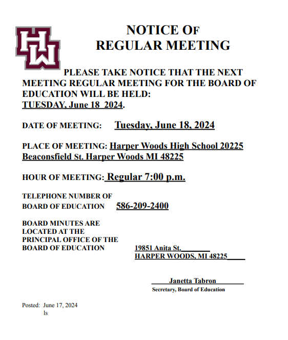 NOTICE OF REGULAR MEETING