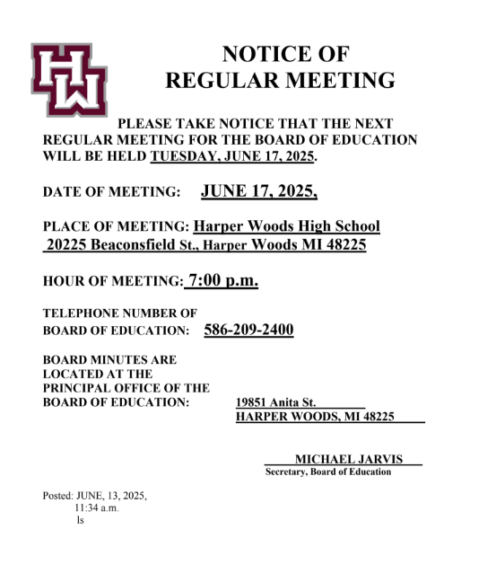 NOTICE OF REGULAR MEETING 