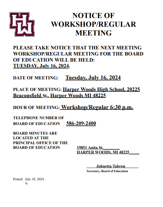 NOTICE OF WORKSHOP/REGULAR MEETING
