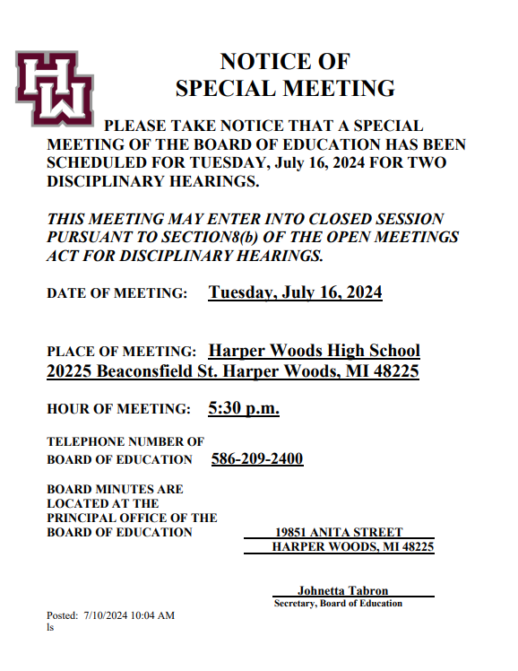 notice of special meeting