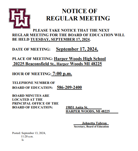 NOTICE OF REGULAR MEETING