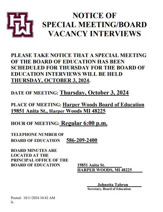 NOTICE OF SPECIAL MEETING 