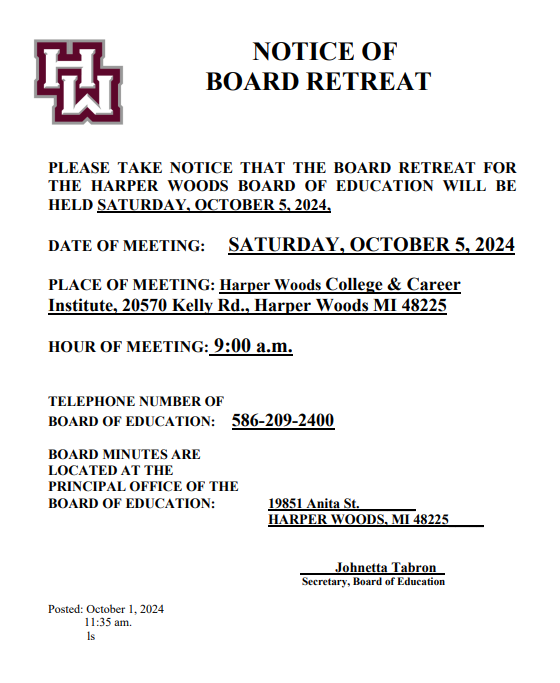 NOTICE OF BOARD RETREAT 