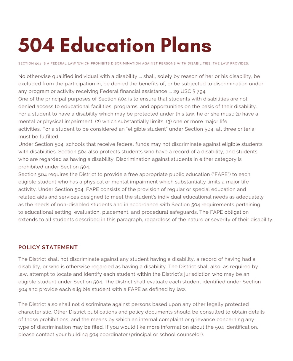 504 Education Plans