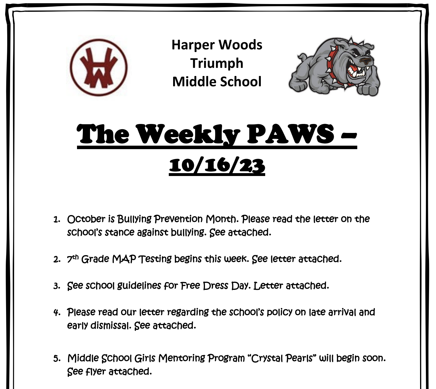 Weekly PAWS 10/16/23
