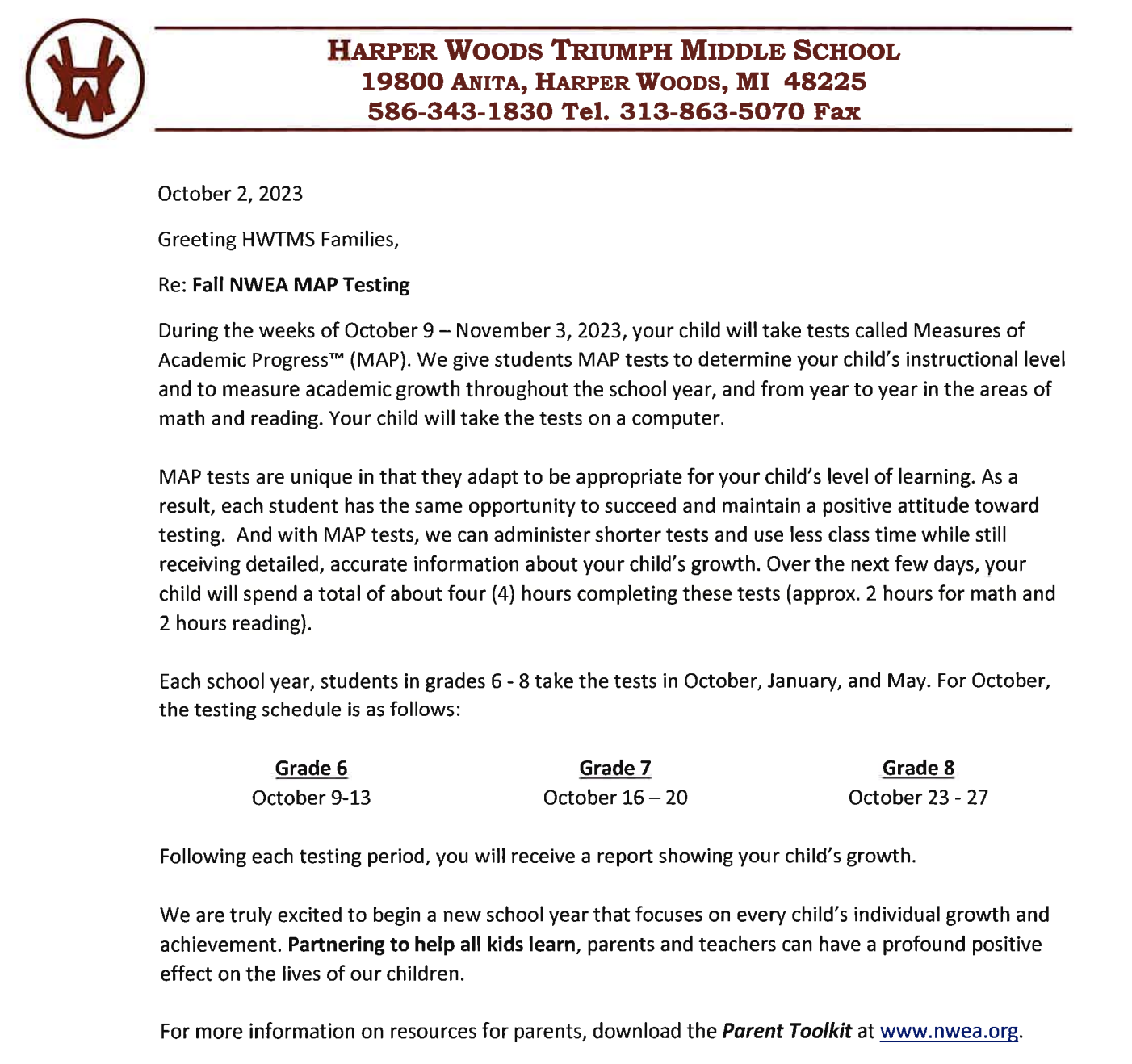 2023 Fall NWEA Map Testing 