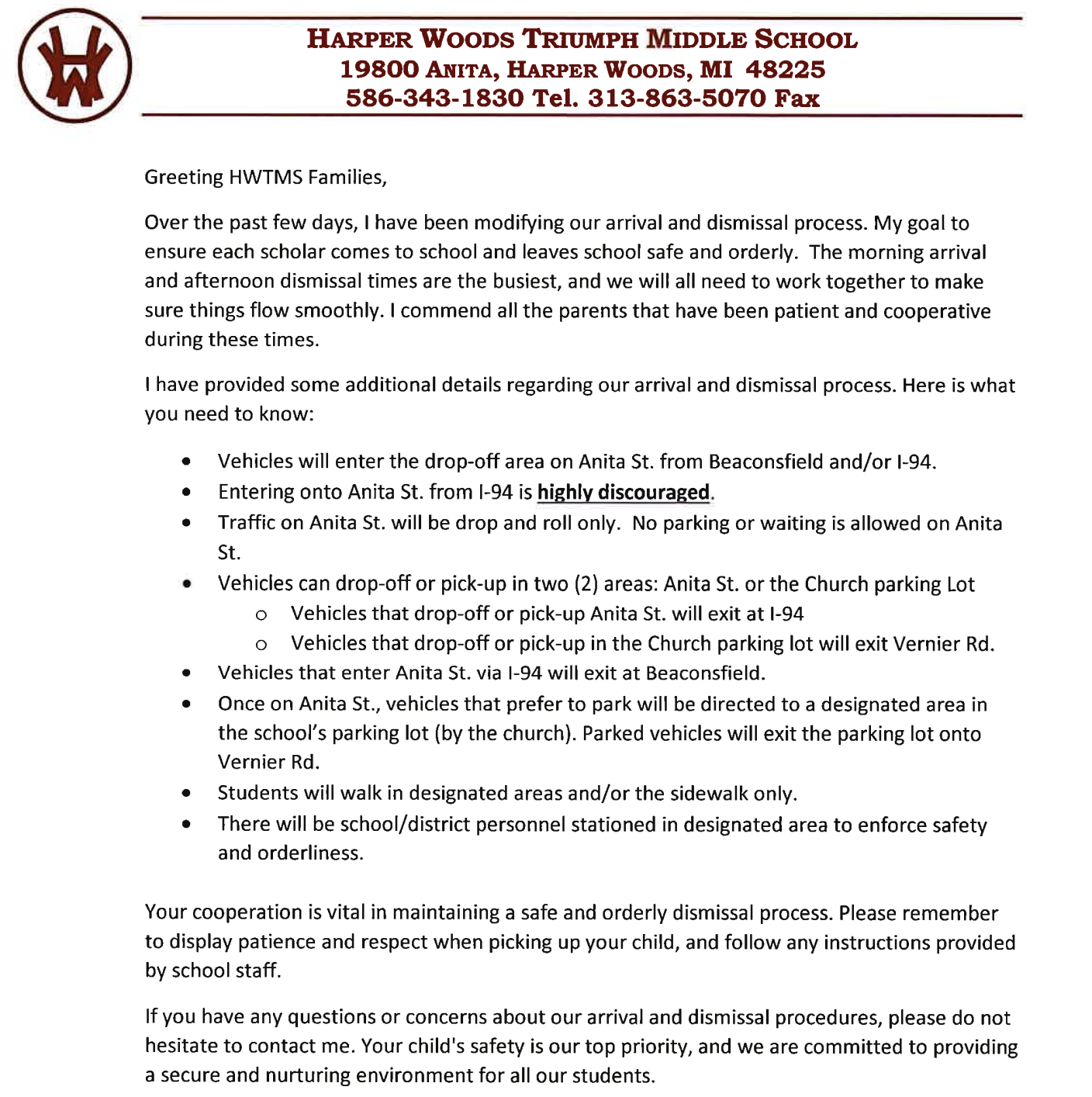 2023 Arrival/Dismissal Process