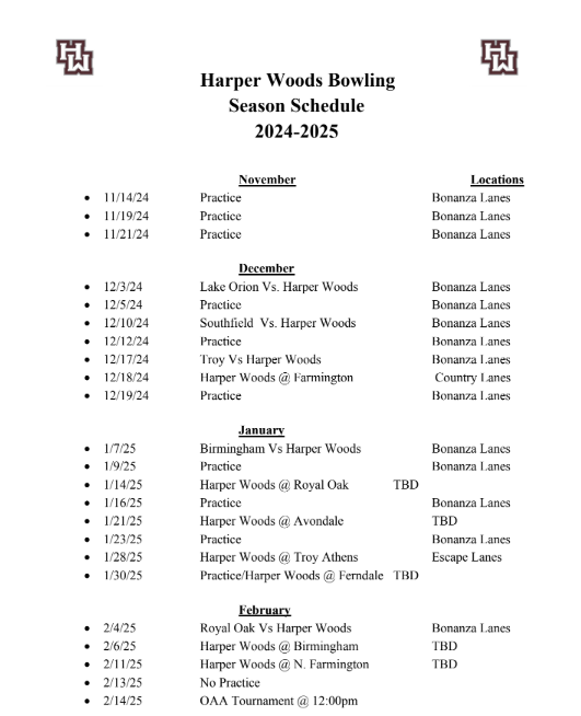 bowling schedule